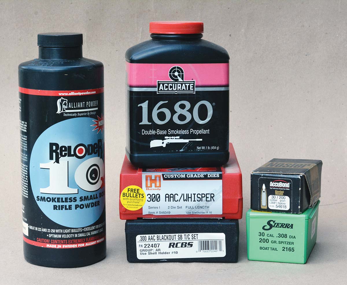 Alliant Reloder 10X and Accurate A-1680are good choices for subsonic loads in the 300 AAC Blackout used in conjunction with 200-grain bullets.